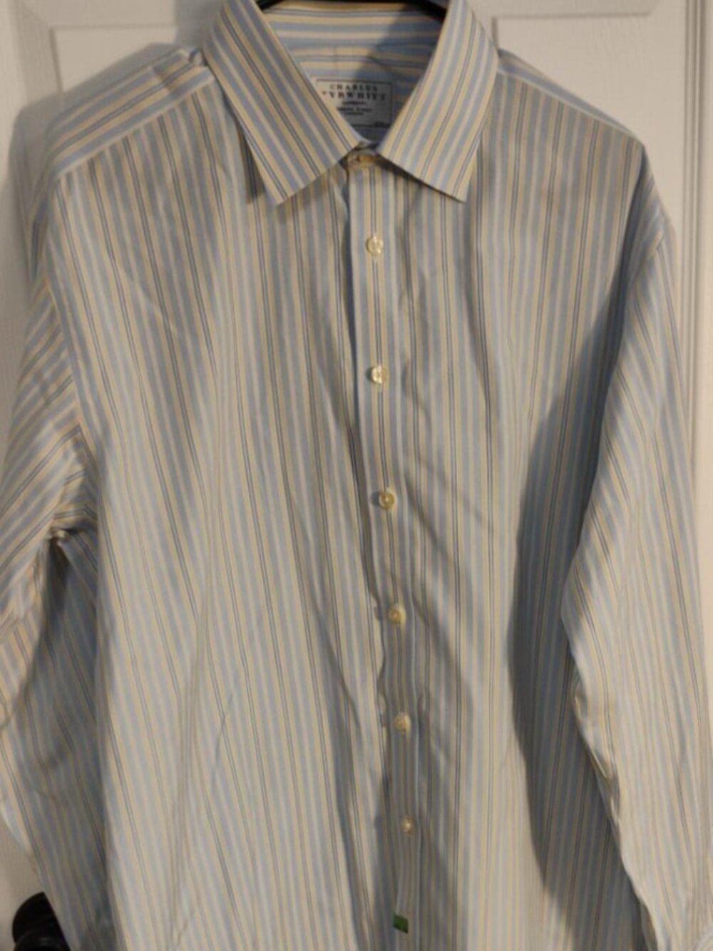 Charles Tyrwhitt Men’s 16.5 35 Non Iron Dress Shirt Blue Yellow Stripe